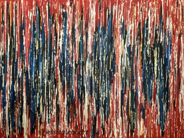 abstract american flag red white blue gold acrylic painting