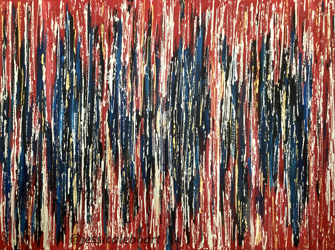 abstract american flag red white blue gold acrylic painting