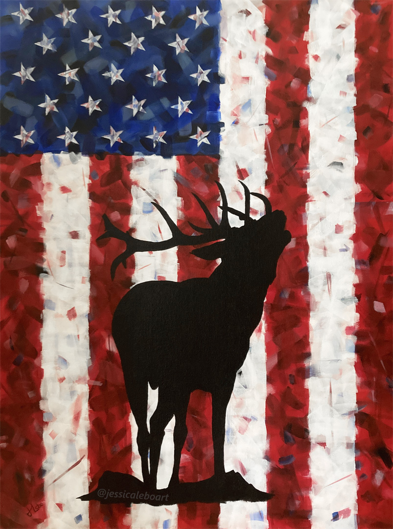 abstract american flag elk acrylic painting