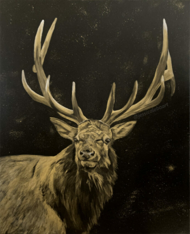 elk gold acrylic art animal wildlife painting