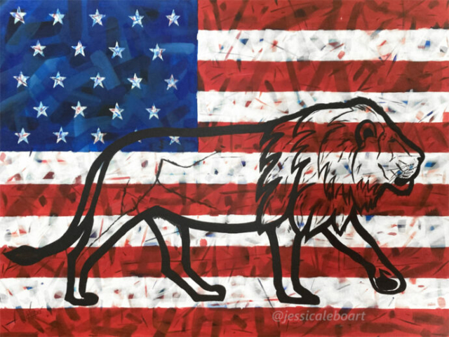 american flag abstract lion acrylic painting