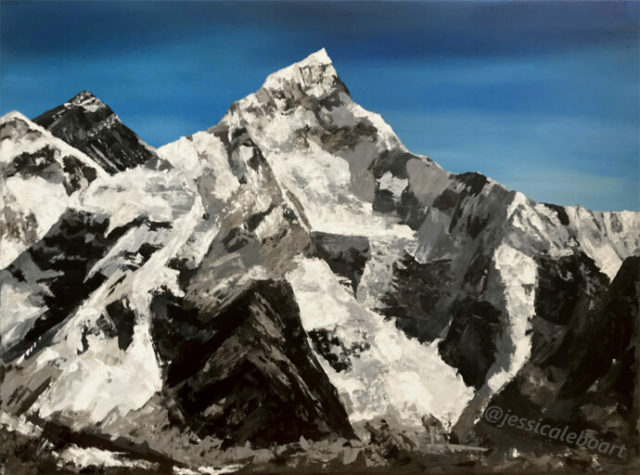 snowy mountain sky nature acrylic painting