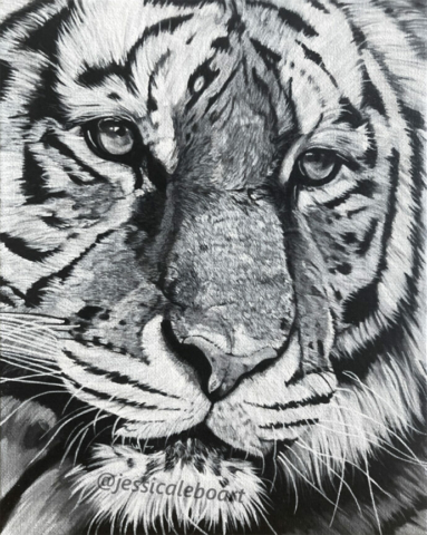 tiger painting acrylic black and white realistic face